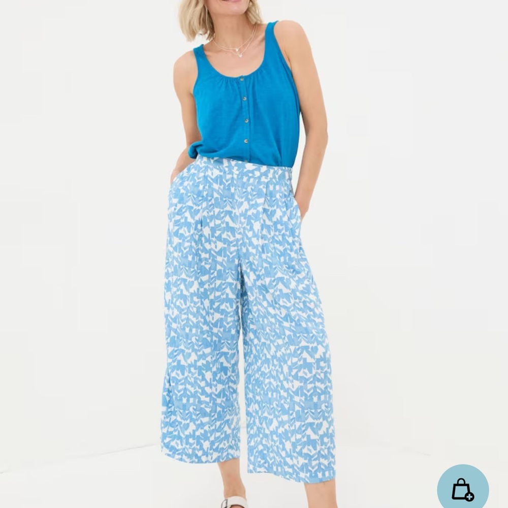 Blue pants, Geo Cropped Trousers, Fat Face Light Blue Patterned Wide Leg Pants